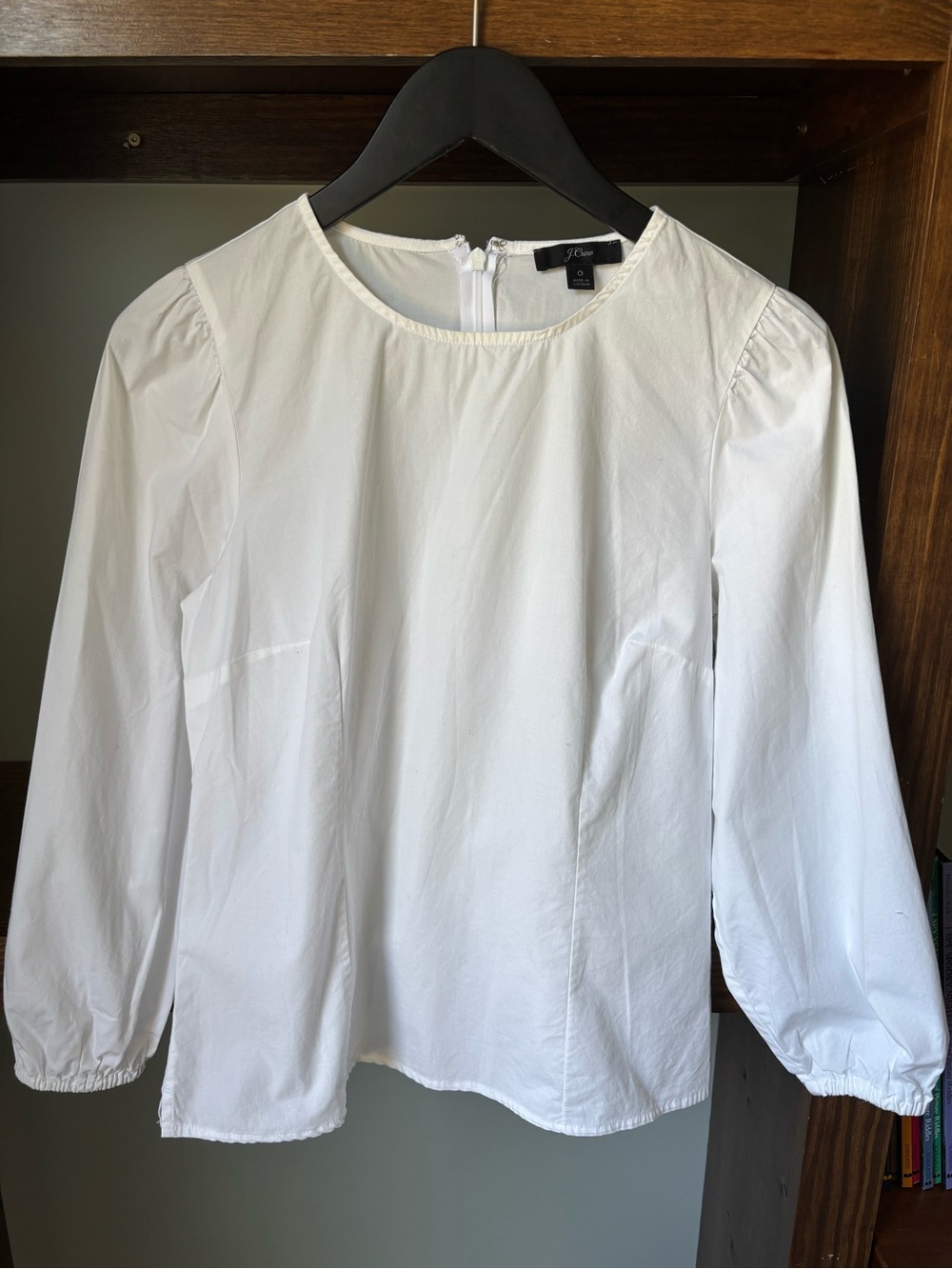 J. Crew White Cotton Top with Subtle Puff Shoulders